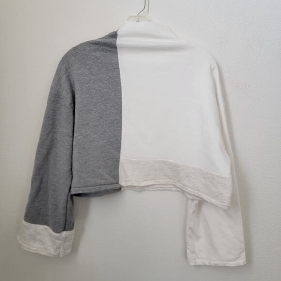 Lovers + Friends Revolve Block Sweatshirt Gray White Mockneck Long Sleeve Medium - Picture 3 of 9